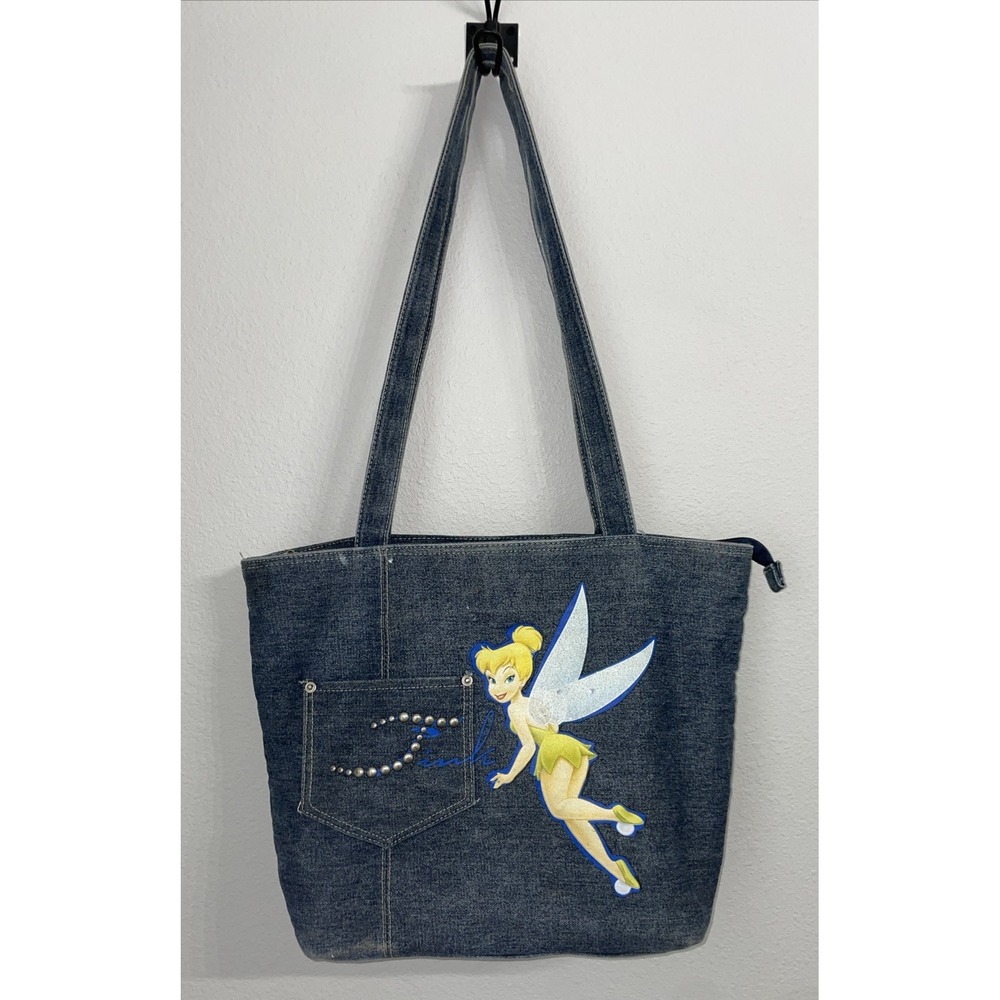 Disney Tink Tinker Bell‎ BLUE Canvas / Denim Zippered Tote Purse Tinkerbell RARE